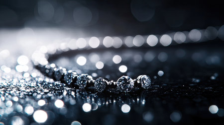 A stunning close-up of a diamond necklace capturing the essence of luxury and elegance against a blurred background with beautiful bokeh effects.の素材