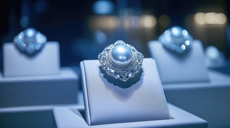 This stunning silver ring features a prominent pearl at its center, surrounded by intricate decorative designs, showcased elegantly for jewelry enthusiasts.の素材