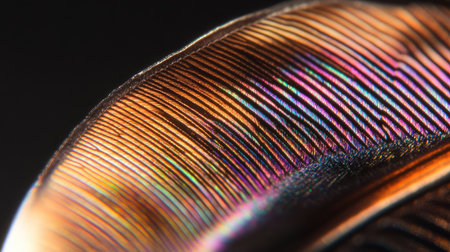 This close-up macro image showcases stunning iridescent patterns on a metallic surface, revealing vibrant colors and intricate textures that captivate.の素材
