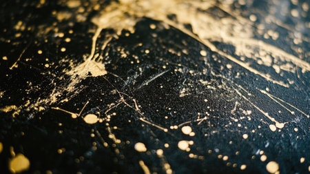 Unique abstract black background featuring stunning gold splatter, perfect for artistic projects, modern design needs, and creative expressions.の素材