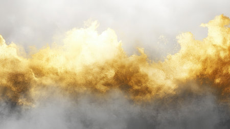 This stunning image showcases a dramatic formation of golden clouds against a soft gray background, creating an ethereal atmosphere ideal for artistic and cinematic projects.の素材