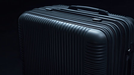 A close-up view of a stylish black hardshell suitcase showcasing its sleek lines and textured surface, perfect for stylish travel adventures.の素材