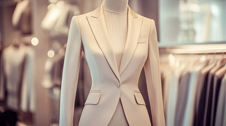A beautifully tailored blazer showcased on a mannequin within an elegant boutique setting, highlighting contemporary fashion and modern design aesthetics.の素材