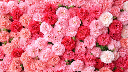 A captivating display of pink and red carnations creates a vibrant floral background perfect for decorations, invitations, or creative projects.の素材