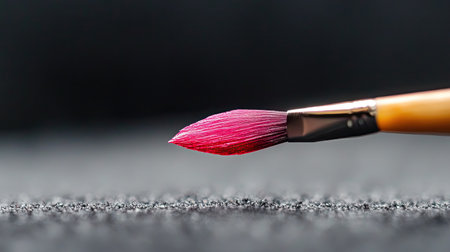 This image showcases a fine-tipped paint brush with bright pink bristles resting against a textured dark background, perfect for artistic and creative projects.の素材