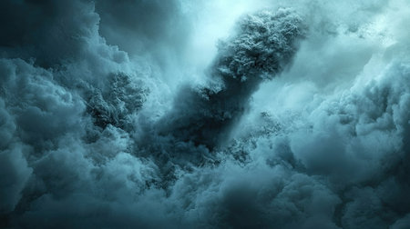 Captivating image of a dark, moody sky filled with swirling clouds and dramatic light. The atmospheric texture creates a sense of mystery and depth.の素材