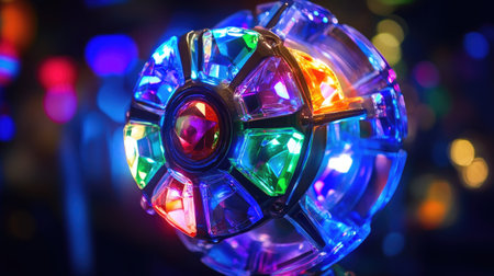 This mesmerizing image features a colorful orb adorned with vibrant jewels, radiating illuminated beauty in a dynamic and joyful atmosphere.の素材