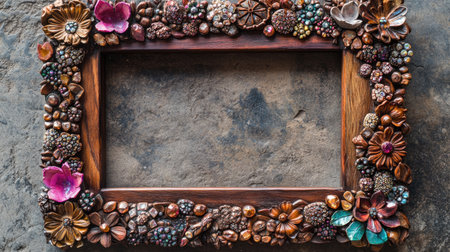 This ornate wooden frame features intricate floral and natural elements, creating a unique design perfect for decoration and artistic display in any environment.の素材