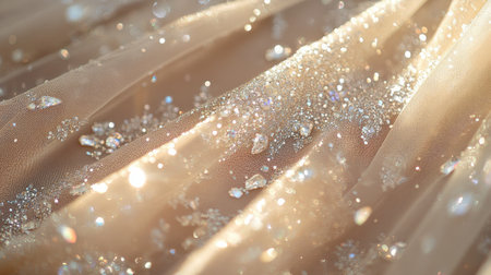 A stunning image capturing the intricate beauty of a soft fabric adorned with sparkling crystals, creating an atmosphere of elegance and luxury.の素材