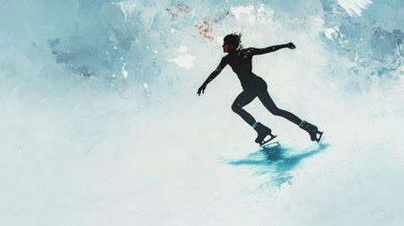 Artistic depiction of a graceful figure skater in motion, highlighting the beauty and elegance of ice skating against a soft, serene backdrop.の素材