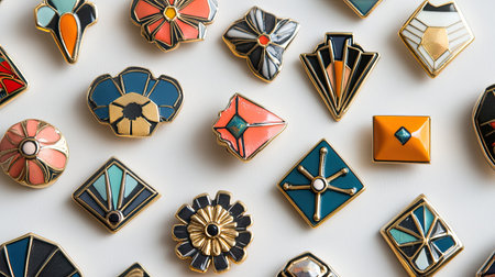 A captivating collection of exquisite brooches showcasing unique designs and vibrant colors, perfect for fashion enthusiasts and vintage collectors.の素材