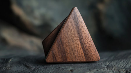 This elegant wooden pyramid sculpture showcases fine craftsmanship and natural beauty. Perfect for modern decor, it adds texture and warmth to any space.の素材