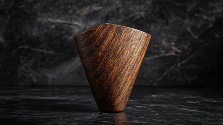 This striking wooden sculptural object features a richly textured surface that enhances any modern interior. Its unique shape and craftsmanship add a touch of warmth and style.の素材