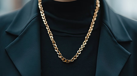 This image showcases an elegant gold chain necklace elegantly layered over a black turtleneck, perfect for enhancing any fashionable outfit.の素材