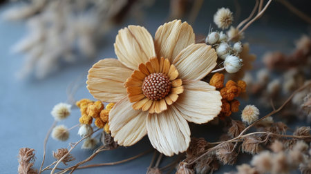 This stunning dried flower arrangement showcases beautiful petals and warm colors, perfect for enhancing home decor or inspiring creative projects.の素材