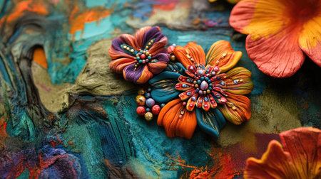A captivating close-up of vibrant, colorful flowers with intricate details set against an artistic textured background, perfect for creative design projects.の素材