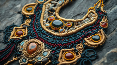 Captivating handcrafted jewelry featuring vibrant stones and textured string patterns, ideal for fashion enthusiasts and artisans who appreciate unique designs.の素材
