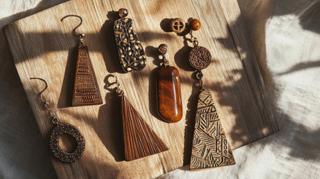 Discover a stunning collection of handmade wooden earrings, showcasing intricate designs and natural textures that elevate any outfit with unique flair.の素材