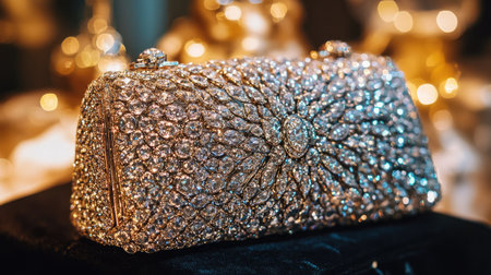 Immerse yourself in elegance with this stunning handbag lavishly adorned with sparkling gems and crystals, perfect for unforgettable parties and events.の素材
