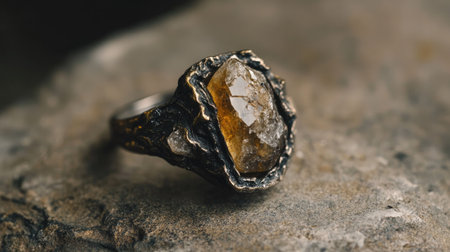 This beautiful silver ring features a striking raw amber stone, showcasing natural textures and warm tones. Perfect for jewelry enthusiasts and collectors.の素材