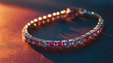 This stunning bracelet features dazzling gemstones, radiating elegance and luxury. Captured in soft light, it highlights the intricate design and craftsmanship.の素材