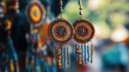 Stunning handmade earrings featuring intricate beadwork in vibrant colors. Perfect accessory for fashion enthusiasts seeking unique craftsmanship.の素材