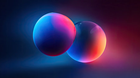 This captivating abstract illustration features two colorful spheres glowing against a dark gradient background. The design showcases vibrant hues and smooth reflections, creating a modern and artistic aesthetic perfect for various creative projects.の素材