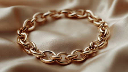 A stunning gold chain bracelet showcased on a soft satin background, embodying elegance and luxury. Ideal for fashion lovers and jewelry collectors.の素材