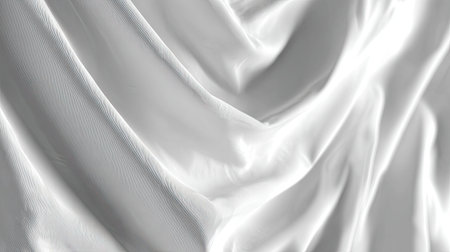 This image features a stunning close-up of elegant white fabric with a smooth, soft texture that subtly reflects light, perfect for various design applications.の素材