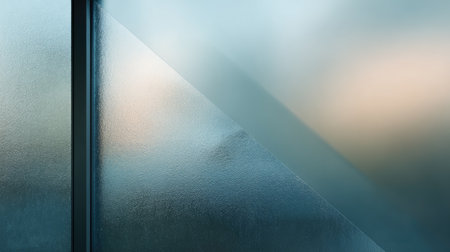 This image features an abstract view of frost-covered glass with soft textures and blended colors, creating a serene and modern atmosphere.の素材