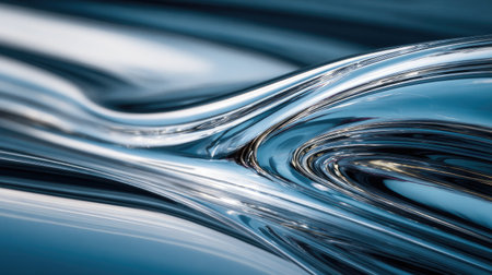 Capture the beauty of moving water with this abstract representation of fluid motion, showcasing smooth swirls and reflective surfaces in blue tones.の素材