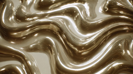 This image showcases an eye-catching texture composed of glossy fluid waves in shimmering gold and silver hues, perfect for artistic backgrounds.の素材
