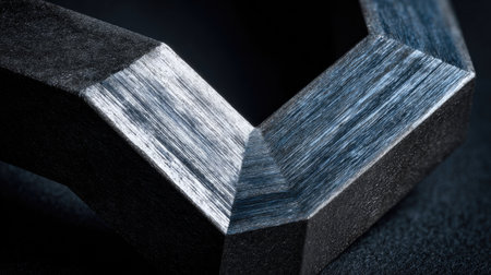 This close-up image showcases an industrial metal part with a textured finish, highlighting unique craftsmanship and precision engineering. The interplay of light and shadow on the surface creates an intriguing visual effect.の素材