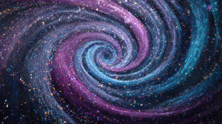 This captivating image showcases a swirling galaxy filled with vibrant colors and sparkling stars, creating an awe-inspiring cosmic vortex.の素材