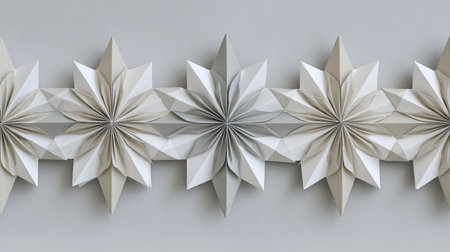 This image features a stunning arrangement of decorative paper stars in neutral tones, ideal for modern home decor or creative craft projects.の素材