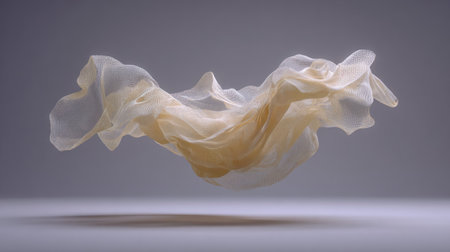 An ethereal representation of a fabric flowing gracefully, showcasing intricate textures and soft tones that evoke a sense of elegance and tranquility.の素材