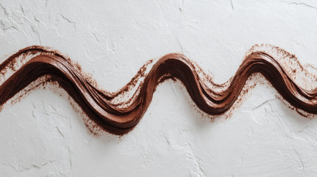 A visually appealing smooth chocolate swirl creates a dynamic wave across a textured white background. Perfect for culinary art, dessert visuals, or food presentations.の素材