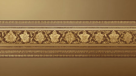 This elegant gold floral border design features intricate patterns on a subtle brown background, perfect for enhancing decor and artistic projects.の素材