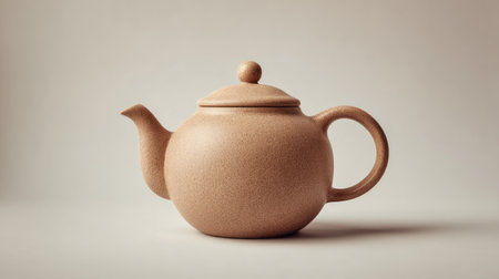 This elegant ceramic teapot features a smooth texture and minimalist design. Its warm-toned clay adds sophistication to any kitchen or dining setting.の素材