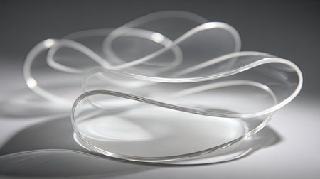 This image features elegant transparent plastic sculptures with smooth curves and soft shadows, creating a dynamic and artistic visual representation.の素材