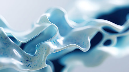 This abstract image showcases fluid waves in shades of blue, creating a serene and modern aesthetic perfect for various creative projects and designs.の素材