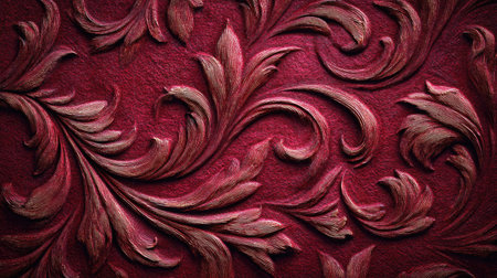 This captivating image features an elegant floral design texture on a deep red background, perfect for luxurious decor projects and artistic inspirations.の素材