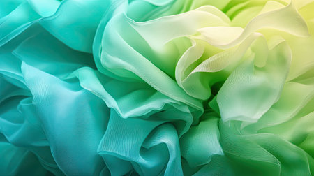 A captivating close-up of flowing fabric reveals soft shades of blue and green, creating an ethereal and serene atmosphere perfect for artistic projects.の素材