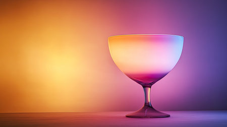 This image features a beautifully designed glass bowl with a colorful gradient background and soft lighting, perfect for decorative purposes or displaying food.の素材