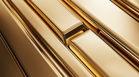 Captivating image of gleaming golden bars showcasing a smooth surface and distinct reflections, ideal for themes of wealth, luxury, and elegance.の素材