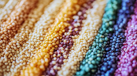 A vibrant assortment of mustard seeds showcases a stunning gradient of colors and textures, ideal for culinary art and healthy eating inspiration.の素材