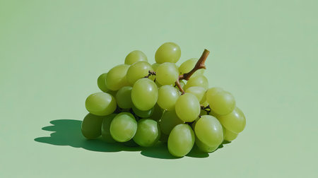 A visually appealing arrangement of fresh green grapes against a soft green background, emphasizing the vibrancy and health benefits of fruits.の素材