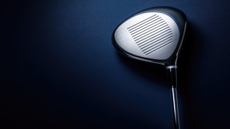 A close-up view of a sleek golf club driver highlighted against a dark background. Ideal for sports enthusiasts and equipment showcases.の素材