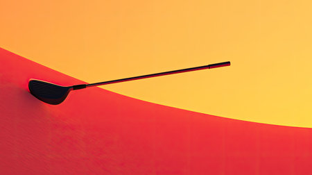 A striking image of a golf club resting against a gradient background at sunset, capturing the essence of sports and aesthetics in a minimalistic composition.の素材
