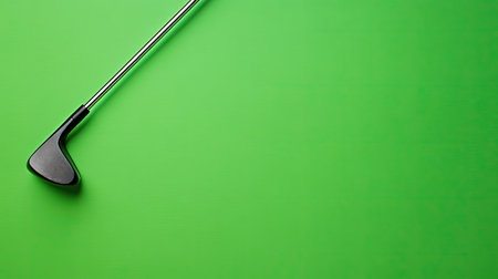 This close-up image features a sleek golf club resting on a vibrant green surface, perfect for illustrating themes of sport, outdoor activity, and recreation.の素材